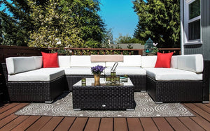 Outdoor Sectional Set - 7 pc with Cover & Clip (Dark Brown & White)