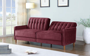 Velvet Fabric Sofa Bed - Burgundy