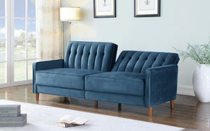 Velvet Fabric Sofa Bed - Blue