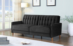 Velvet Fabric Sofa Bed - Black