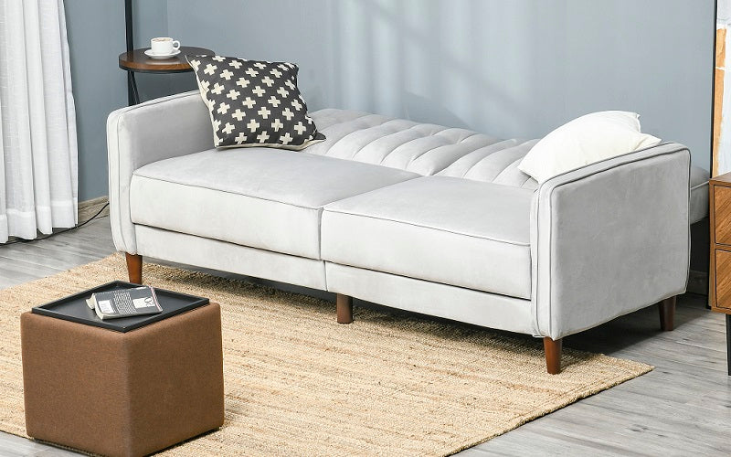 Velvet Fabric Sofa Bed - White