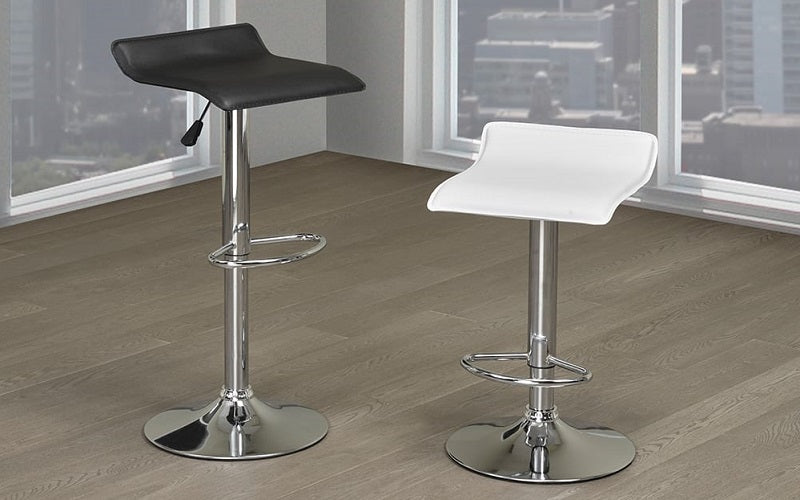Bar Stool With Low Back & 360° Swivel Leather Seat - Black | White - Set of 2 pc