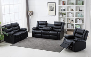 Recliner Set - 3 Piece with Bonded Leather - Black