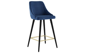 Bar Stool With Velvet Fabric & Gold Accent Footrest - Blue - Set of 2 pc (26'' Counter Height)