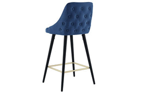 Bar Stool With Velvet Fabric & Gold Accent Footrest - Blue - Set of 2 pc (26'' Counter Height)