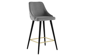 Bar Stool With Velvet Fabric & Gold Accent Footrest - Grey | Mustard - Set of 2 pc (26'' Counter Height)