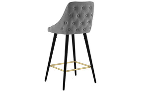 Bar Stool With Velvet Fabric & Gold Accent Footrest - Grey | Mustard - Set of 2 pc (26'' Counter Height)