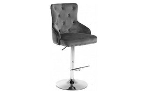 Bar Stool With Button Tufted & 360° Swivel Velvet Fabric Seat - Blue | Grey | Black