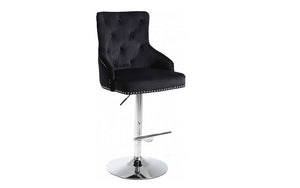 Bar Stool With Button Tufted & 360° Swivel Velvet Fabric Seat - Blue | Grey | Black