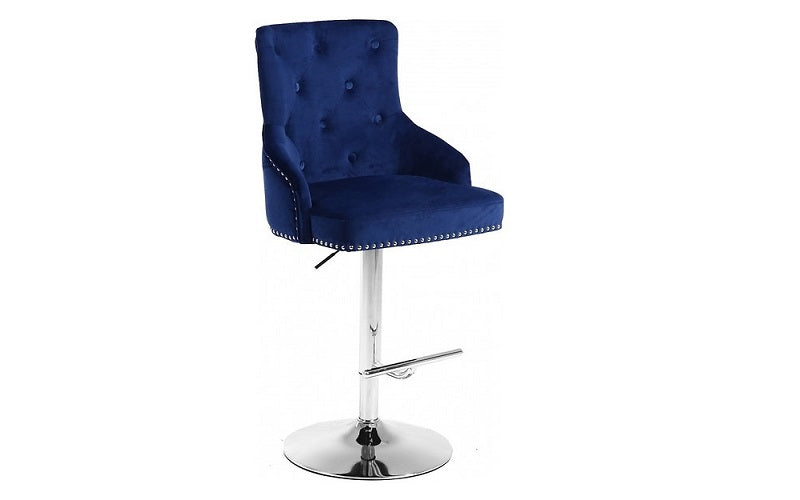 Bar Stool With Button Tufted & 360° Swivel Velvet Fabric Seat - Blue | Grey | Black