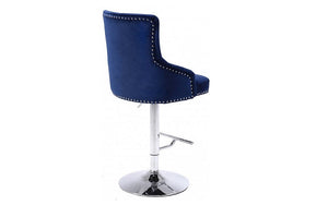 Bar Stool With Button Tufted & 360° Swivel Velvet Fabric Seat - Blue | Grey | Black