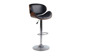 Bar Stool With Bent Wood Back & 360° Swivel Leather Seat - Black | White - Set of 2 pc