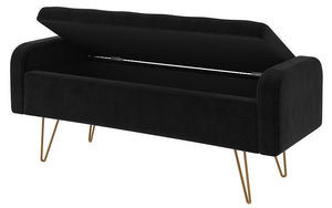 Velvet Fabric Storage Bench or Ottoman with Metal Gold Legs - Black | Grey