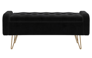 Velvet Fabric Storage Bench or Ottoman with Metal Gold Legs - Black | Grey