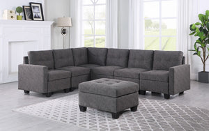 Fabric Sectional with Reversible Love Seat and Ottoman - Grey