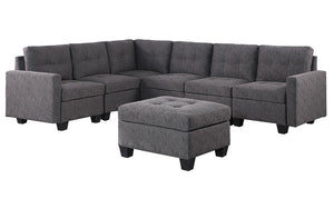 Fabric Sectional with Reversible Love Seat and Ottoman - Grey