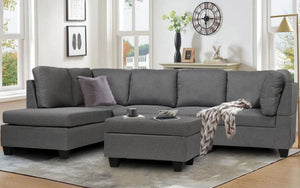 Fabric Sectional Set with Reversible Chaise and Ottoman - Grey