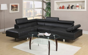 Leather Sectional with Adjustable Headrest and Chaise - Black