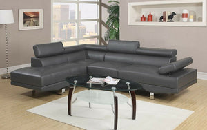Leather Sectional with Adjustable Headrest and Chaise - Grey