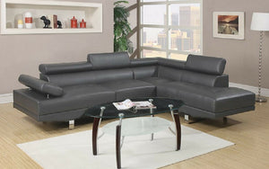 Leather Sectional with Adjustable Headrest and Chaise - Grey