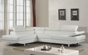 Leather Sectional with Adjustable Headrest and Chaise - White