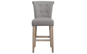 Bar Stool With Fabric High Back & Dark Legs - Beige | Grey - Set of 2 pc (26'' Counter Height)