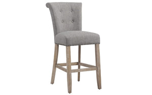 Bar Stool With Fabric High Back & Dark Legs - Beige | Grey - Set of 2 pc (26'' Counter Height)