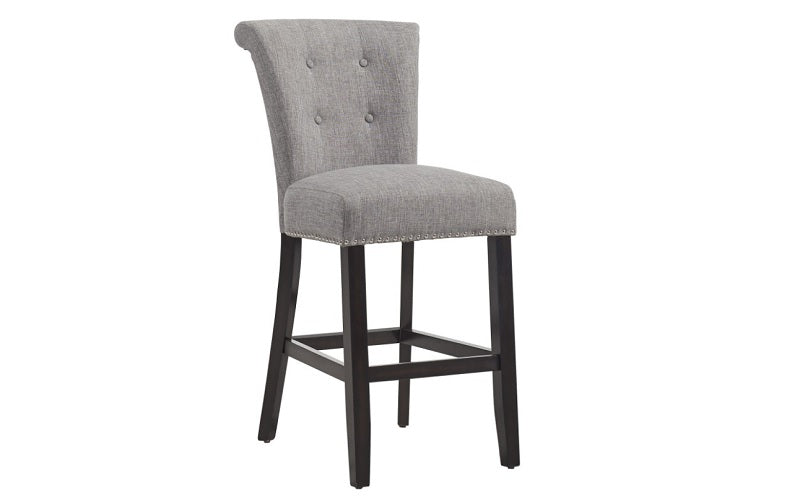 Bar Stool With Fabric High Back & Dark Legs - Beige | Grey - Set of 2 pc (26'' Counter Height)