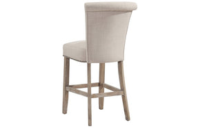Bar Stool With Fabric High Back & Dark Legs - Beige | Grey - Set of 2 pc (26'' Counter Height)