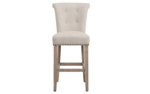 Bar Stool With Fabric High Back & Dark Legs - Beige | Grey - Set of 2 pc (26'' Counter Height)