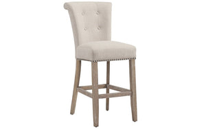 Bar Stool With Fabric High Back & Dark Legs - Beige | Grey - Set of 2 pc (26'' Counter Height)