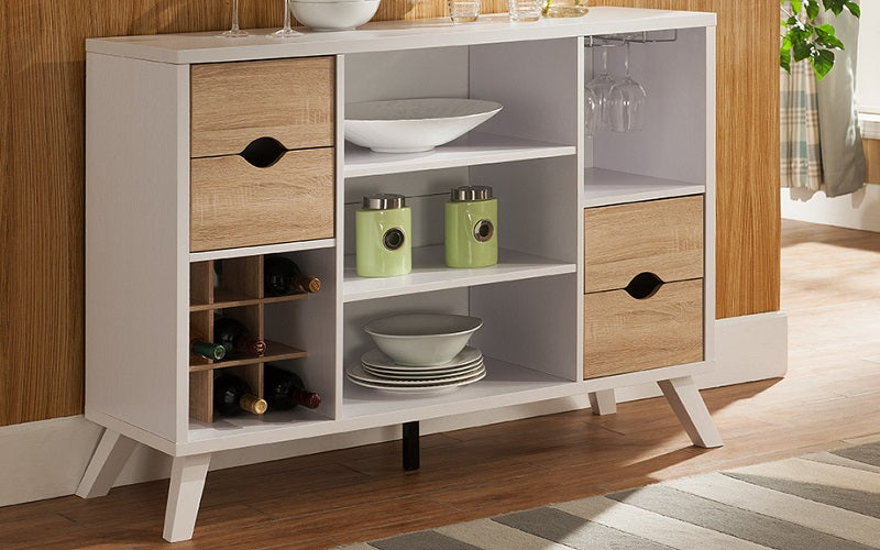 Buffet or Cabinet with 4 Storage Drawers - White Oak