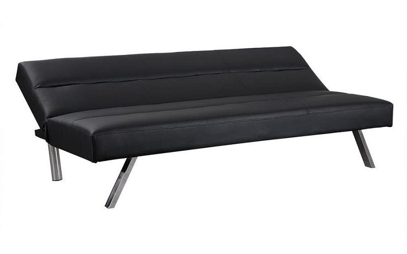 Leather Sofa Bed with Chrome Legs - Black