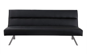 Leather Sofa Bed with Chrome Legs - Black