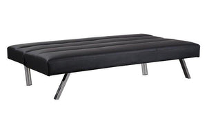 Leather Sofa Bed with Chrome Legs - Black