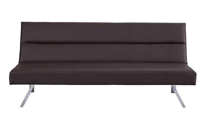 Leather Sofa Bed with Chrome Legs - Brown