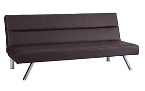 Leather Sofa Bed with Chrome Legs - Brown