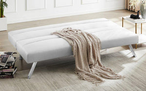 Leather Sofa Bed with Chrome Legs - White