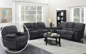 Power Recliner Set - 3 Piece with Velvet Fabric - Midnight Grey