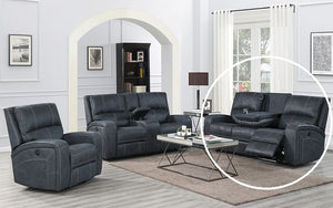 Power Recliner Set - 3 Piece with Air Suede Fabric - Midnight Blue