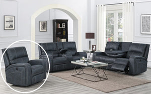 Power Recliner Set - 3 Piece with Air Suede Fabric - Midnight Blue