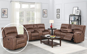 Power Recliner Set - 3 Piece with Air Suede Fabric - Cognac