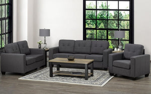 Sofa Set - 3 Piece with Fabric - Charcoal Grey