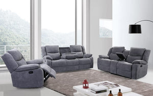 Recliner Set - 3 Piece with Chenille Fabric - Grey