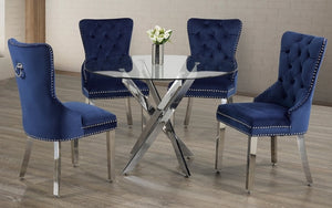 Kitchen Set with Round Glass Top and Velvet Fabric Chair - 5 pc - Black | Grey | Blue | White