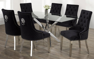 Kitchen Set with Glass Top and Velvet Fabric Chair - 7 pc - Blue | White | Grey | Black