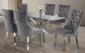 Kitchen Set with Glass Top and Velvet Fabric Chair - 7 pc - Black | Grey | Blue | White