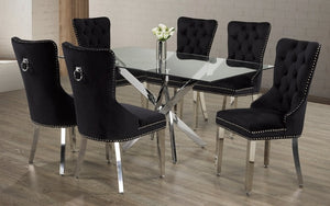 Kitchen Set with Glass Top and Velvet Fabric Chair - 7 pc - Black | Grey | Blue | White