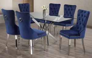 Kitchen Set with Glass Top and Velvet Fabric Chair - 7 pc - Black | Grey | Blue | White