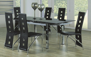 Kitchen Set with Glass Top with Extendable Leafs - 7 pc - Chrome | Black